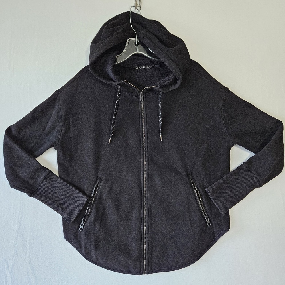 Athleta Cozy Karma Black Jacket Hoodie Full Zip Plush Lined Size XS - Nice!